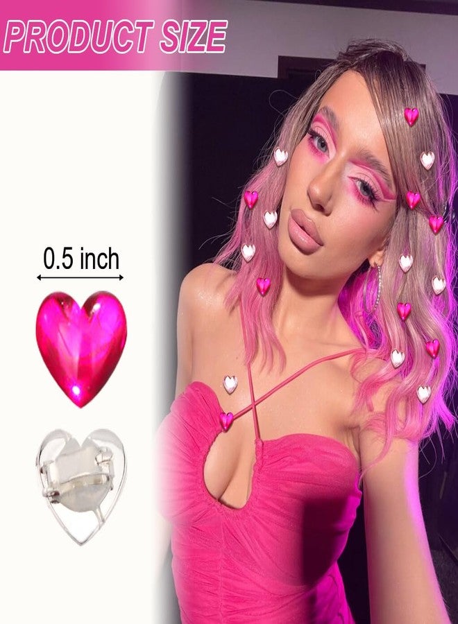 Exacoo 20pcs Mini Rhinestone Heart hair clips for Valentine's Day Pink/Hot Pink Tiny Hair Accessories for Women Girls Cute Small Clips for Date Daily Styling Themed-Party - Image 2
